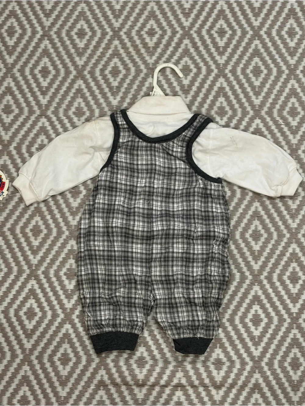 Vintage Dallas Cowboys Plaid Overalls w/ Long Sleeve Outfit Size 6/9 Months New